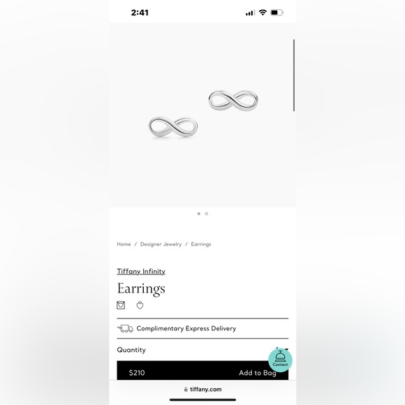 Tiffany&Co. silver infinity earrings AND packaging - Picture 1 of 5